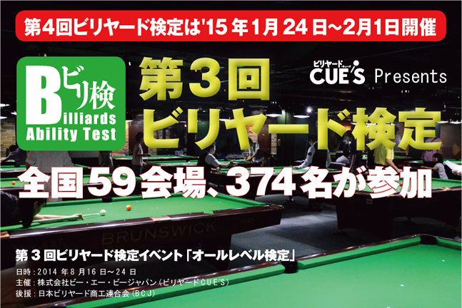 第４回「ビリヤード検定」は2015年１月24日～2月1日開催